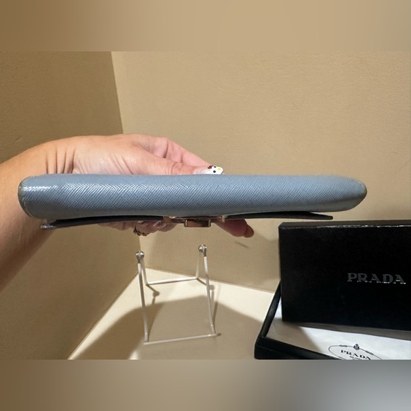 Prada Saffiano Periwinkle Enamel Continental Wallet W/Box & Authenticity Card - Picture 9 of 13